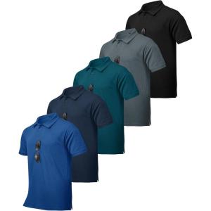 ZITY 5 Pack Tactical Polo Shirts for Men Golf Shirt Short Sleeve Athletic Performance Moisture Wicking Work Outdoor Tshirts(Black Grey Navy Blue Teal)