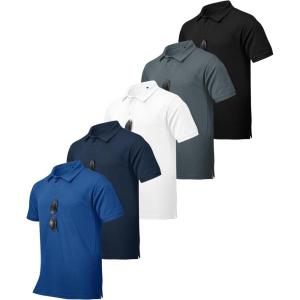 ZITY 5 Pack Tactical Polo Shirts for Men Golf Shirt Short Sleeve Athletic Performance Moisture Wicking Work Outdoor Tshirts(White Black Gray Navy Blue)