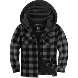 ZITY Boys Flannel Shirt Jacket Fleece Sherpa Lined Plaid Jackets Unisex Coat Full Zip Hoodie Girls Winter Outwear 6-15 Years(Dark Grey)