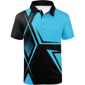 ZITY Golf Polo Shirts for Men Short Sleeve Athletic Tennis T-Shirt(Black Sky Blue)