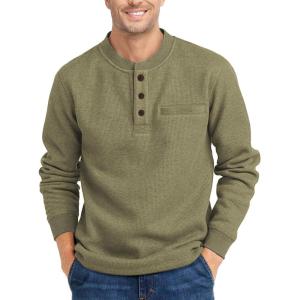 ZITY Long Sleeve Henley Shirts for Men Casual Waffle Thermal Fashion Pullover 3-Button T-Shirt with Pocket(Olive Green)