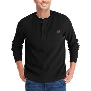 ZITY Long Sleeve Henley Shirts for Men Casual Waffle Thermal Fashion Pullover 3-Button T-Shirt with Pocket(Z-black)