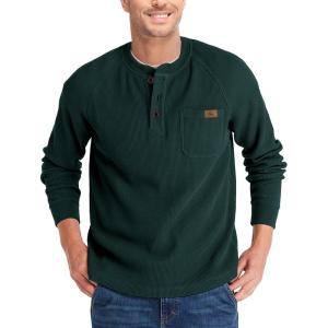 ZITY Long Sleeve Henley Shirts for Men Casual Waffle Thermal Fashion Pullover 3-Button T-Shirt with Pocket(Z-dark Blackish Green)