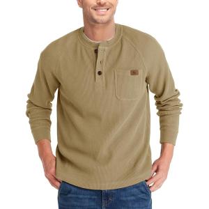 ZITY Long Sleeve Henley Shirts for Men Casual Waffle Thermal Fashion Pullover 3-Button T-Shirt with Pocket(Z-dark Khaki)
