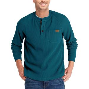 ZITY Long Sleeve Henley Shirts for Men Casual Waffle Thermal Fashion Pullover 3-Button T-Shirt with Pocket(Z-dark Teal Blue)
