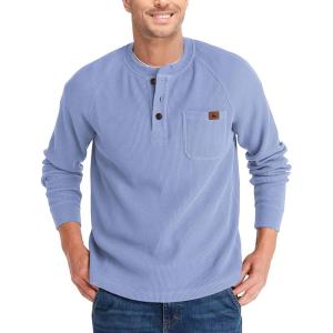 ZITY Long Sleeve Henley Shirts for Men Casual Waffle Thermal Fashion Pullover 3-Button T-Shirt with Pocket(Z-haze Blue)