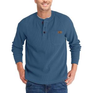 ZITY Long Sleeve Henley Shirts for Men Casual Waffle Thermal Fashion Pullover 3-Button T-Shirt with Pocket(Z-indigo)