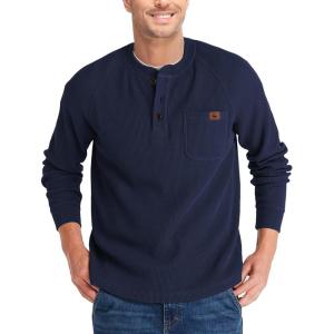 ZITY Long Sleeve Henley Shirts for Men Casual Waffle Thermal Fashion Pullover 3-Button T-Shirt with Pocket(Z-navy Blue)