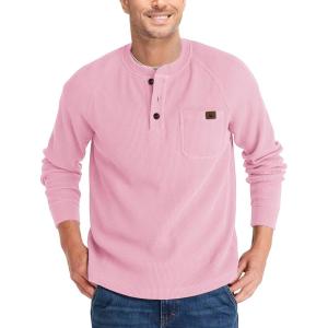 ZITY Long Sleeve Henley Shirts for Men Casual Waffle Thermal Fashion Pullover 3-Button T-Shirt with Pocket(Z-pink)