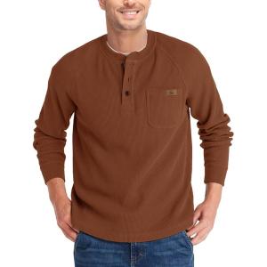 ZITY Long Sleeve Henley Shirts for Men Casual Waffle Thermal Fashion Pullover 3-Button T-Shirt with Pocket(Z-red Brown)