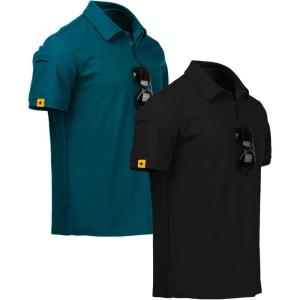 ZITY Mens 2 Pack Polo Shirts Short Sleeve Performance Sports Golf Shirt for Men Tactical Shirt(Black Dark Teal Blue)