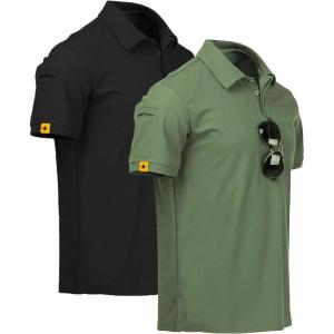 ZITY Mens 2 Pack Polo Shirts Short Sleeve Performance Sports Golf Shirt for Men Tactical Shirt(Black Green)