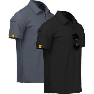 ZITY Mens 2 Pack Polo Shirts Short Sleeve Performance Sports Golf Shirt for Men Tactical Shirt(Black Grey)