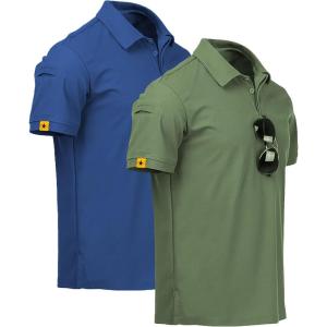 ZITY Mens 2 Pack Polo Shirts Short Sleeve Performance Sports Golf Shirt for Men Tactical Shirt(Blue Green)