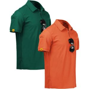 ZITY Mens 2 Pack Polo Shirts Short Sleeve Performance Sports Golf Shirt for Men Tactical Shirt(Forestgreen Orange)