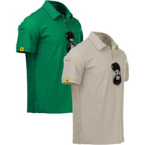 ZITY Mens 2 Pack Polo Shirts Short Sleeve Performance Sports Golf Shirt for Men Tactical Shirt(Grassgreen Lightkhaki)