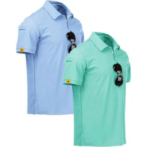 ZITY Mens 2 Pack Polo Shirts Short Sleeve Performance Sports Golf Shirt for Men Tactical Shirt(Moon Turquoise Blue)