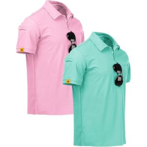 ZITY Mens 2 Pack Polo Shirts Short Sleeve Performance Sports Golf Shirt for Men Tactical Shirt(Pink Turquoiseblue)