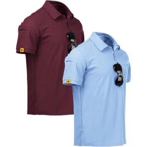 ZITY Mens 2 Pack Polo Shirts Short Sleeve Performance Sports Golf Shirt for Men Tactical Shirt(Winered Moonblue)