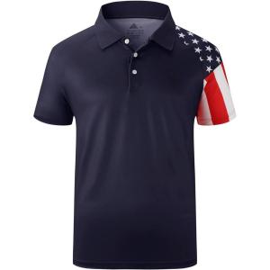 ZITY Men’s Flag Golf Polo Shirts Short Sleeve Tactical Collared Shirt Men Outdoor Moisture Wicking Shirts(Dark Blue)
