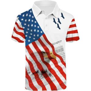 ZITY Men’s Flag Golf Polo Shirts Short Sleeve Tactical Collared Shirt Men Outdoor Moisture Wicking Shirts(Light Red)