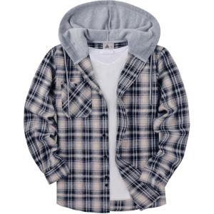 ZITY Men’s Flannel Hoodie Shirts Casual Button Down Plaid Shirt Jackets for Men Long Sleeve Stylish Hooded with Pocket(Dark Blue White)