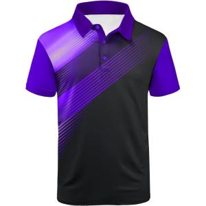 ZITY Mens Golf Shirt Short Sleeve Sport Moisture Wicking Performance Print Golf Polo Shirts for Men Collared Casual T-Shirt(Black Violet)