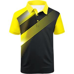 ZITY Mens Golf Shirt Short Sleeve Sport Moisture Wicking Performance Print Golf Polo Shirts for Men Collared Casual T-Shirt(Black Yellow)