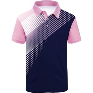 ZITY Mens Golf Shirt Short Sleeve Sport Moisture Wicking Performance Print Golf Polo Shirts for Men Collared Casual T-Shirt(Pink Blue)
