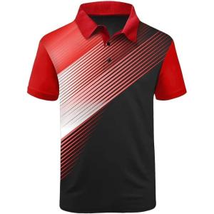 ZITY Mens Golf Shirt Short Sleeve Sport Moisture Wicking Performance Print Golf Polo Shirts for Men Collared Casual T-Shirt(Red White Black)