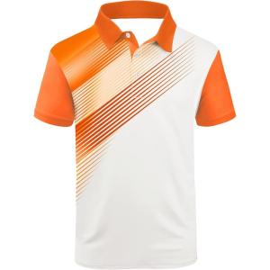 ZITY Mens Golf Shirt Short Sleeve Sport Moisture Wicking Performance Print Golf Polo Shirts for Men Collared Casual T-Shirt(White Orange)