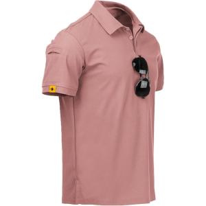 ZITY Mens Polo Shirt Short Sleeve Sports Tactical T-Shirt Athletic Golf Polos Daily Casual Stylish Collared Shirts for Men(Ash Pink)
