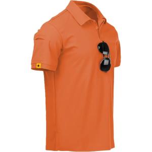 ZITY Mens Polo Shirt Short Sleeve Sports Tactical T-Shirt Athletic Golf Polos Daily Casual Stylish Collared Shirts for Men(Bright Orange)