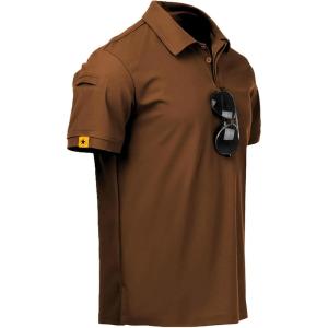 ZITY Mens Polo Shirt Short Sleeve Sports Tactical T-Shirt Athletic Golf Polos Daily Casual Stylish Collared Shirts for Men(Brown)