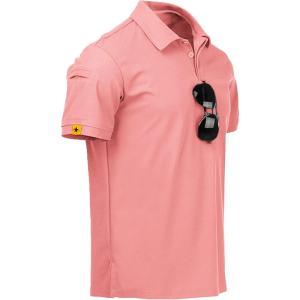 ZITY Mens Polo Shirt Short Sleeve Sports Tactical T-Shirt Athletic Golf Polos Daily Casual Stylish Collared Shirts for Men(Coral Red)