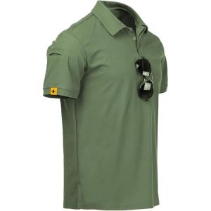 ZITY Mens Polo Shirt Short Sleeve Sports Tactical T-Shirt Athletic Golf Polos Daily Casual Stylish Collared Shirts for Men(Green)