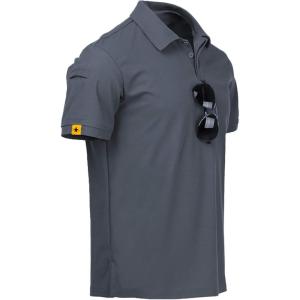 ZITY Mens Polo Shirt Short Sleeve Sports Tactical T-Shirt Athletic Golf Polos Daily Casual Stylish Collared Shirts for Men(Grey)