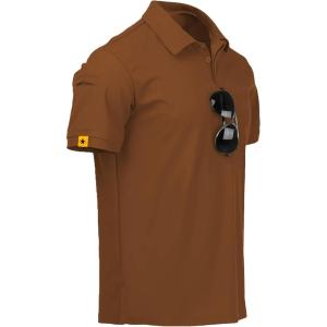 ZITY Mens Polo Shirt Short Sleeve Sports Tactical T-Shirt Athletic Golf Polos Daily Casual Stylish Collared Shirts for Men(Light Brown)