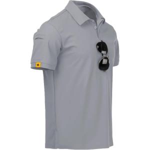 ZITY Mens Polo Shirt Short Sleeve Sports Tactical T-Shirt Athletic Golf Polos Daily Casual Stylish Collared Shirts for Men(Light Grey)