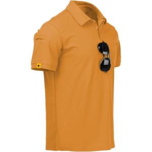 ZITY Mens Polo Shirt Short Sleeve Sports Tactical T-Shirt Athletic Golf Polos Daily Casual Stylish Collared Shirts for Men(Light Orange)