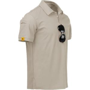 ZITY Mens Polo Shirt Short Sleeve Sports Tactical T-Shirt Athletic Golf Polos Daily Casual Stylish Collared Shirts for Men(Lightkhaki)