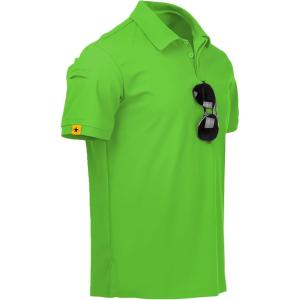 ZITY Mens Polo Shirt Short Sleeve Sports Tactical T-Shirt Athletic Golf Polos Daily Casual Stylish Collared Shirts for Men(Neon Green)
