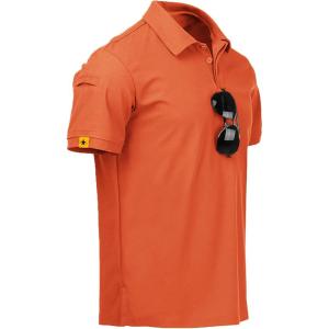 ZITY Mens Polo Shirt Short Sleeve Sports Tactical T-Shirt Athletic Golf Polos Daily Casual Stylish Collared Shirts for Men(Orange)