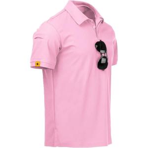ZITY Mens Polo Shirt Short Sleeve Sports Tactical T-Shirt Athletic Golf Polos Daily Casual Stylish Collared Shirts for Men(Pink)