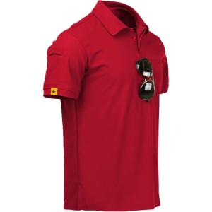 ZITY Mens Polo Shirt Short Sleeve Sports Tactical T-Shirt Athletic Golf Polos Daily Casual Stylish Collared Shirts for Men(Red)
