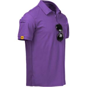 ZITY Mens Polo Shirt Short Sleeve Sports Tactical T-Shirt Athletic Golf Polos Daily Casual Stylish Collared Shirts for Men(Violet)
