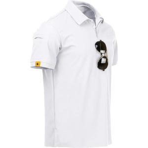 ZITY Mens Polo Shirt Short Sleeve Sports Tactical T-Shirt Athletic Golf Polos Daily Casual Stylish Collared Shirts for Men(White)