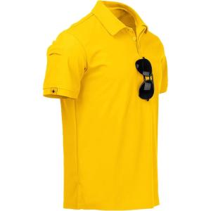 ZITY Mens Polo Shirt Short Sleeve Sports Tactical T-Shirt Athletic Golf Polos Daily Casual Stylish Collared Shirts for Men(Yellow)