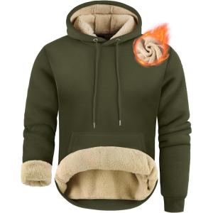 ZITY Men’s Sherpa Lined Hoodie Sweatshirts Heavy Pullover Kangaroo Pocket Winter Windproof Warm Fleece Hoodie Athletic(Army Green)