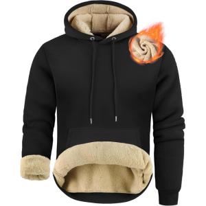ZITY Men’s Sherpa Lined Hoodie Sweatshirts Heavy Pullover Kangaroo Pocket Winter Windproof Warm Fleece Hoodie Athletic(Black)